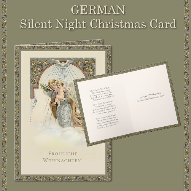 Tarjeta Festiva Navidades alemanes Angel Jesus Silent Night (Traditional Vintage  German Angel Christmas Card with German Silent Night Hymn )