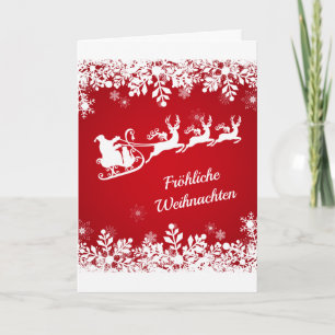 Tarjeta Festiva Navidades alemanes - Copos de nieve, Santa, renos