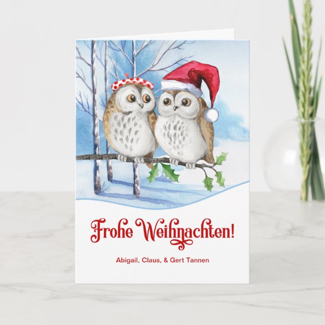 Tarjeta Festiva Navidades ALEMANES Frohe Weihnachten Lechuzas de I (Anverso)