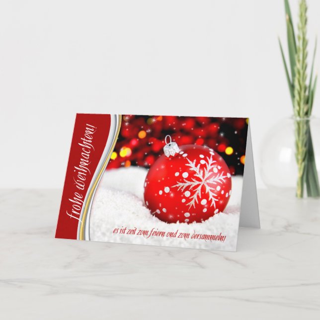 Tarjeta Festiva Navidades alemanes Weihnachten Red Snowflake (Anverso)