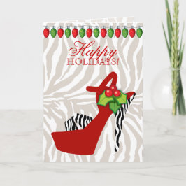 Tarjeta Festiva Navidades Alta calzado Zebra Luces Rojas