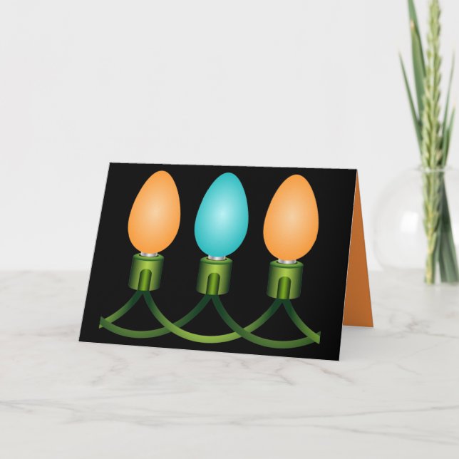 Tarjeta Festiva Navidades alumbran a trío Naranja y azul (Anverso)