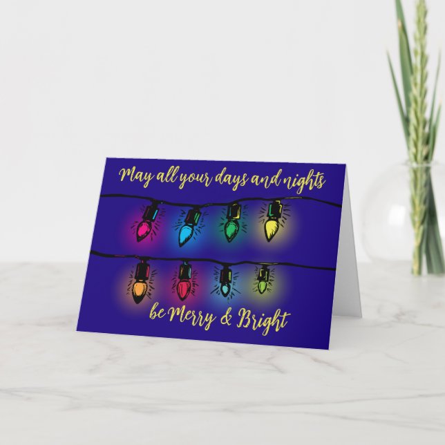 Tarjeta Festiva Navidades alumbran madera mora y brillante (Anverso)