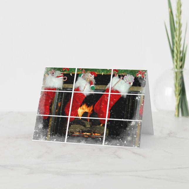 Tarjeta Festiva Navidades Alzándose En La Chimenea (Anverso)
