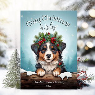 Tarjeta Festiva Navidades amables y amables desean un perro pastor