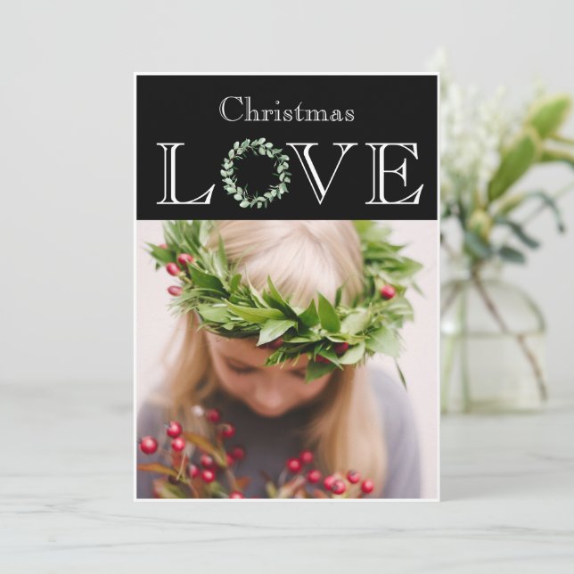 Tarjeta Festiva Navidades Aman Foto Eucalyptus Wreath (Anverso de pie)