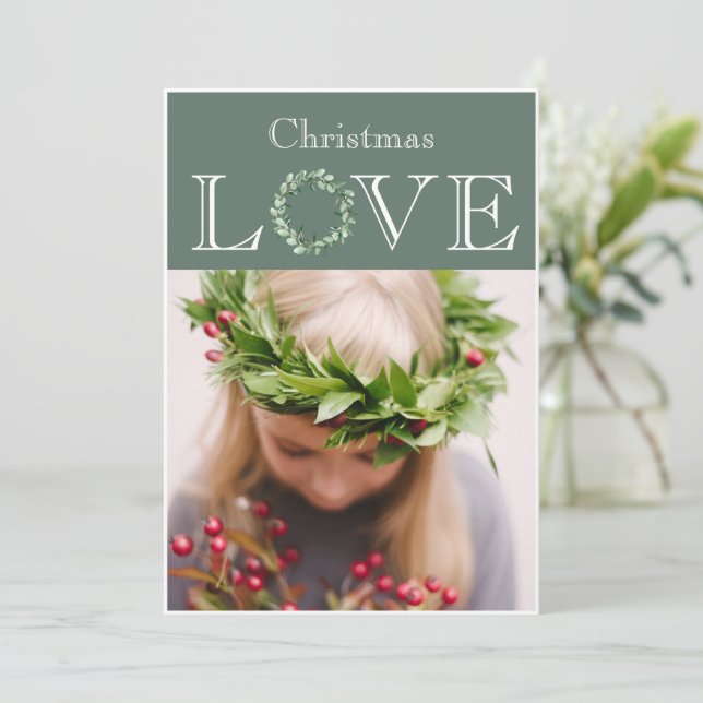 Tarjeta Festiva Navidades Aman Foto Eucalyptus Wreath (Anverso de pie)