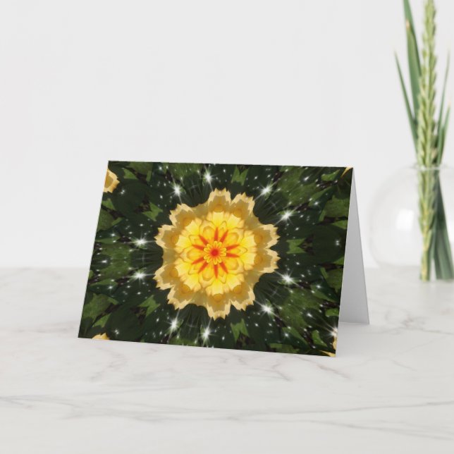 Tarjeta Festiva Navidades amarillos Rosa Kaleidoscope (Anverso)