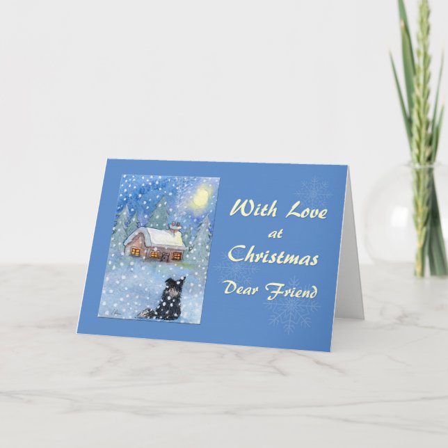 Tarjeta Festiva Navidades, amigo de tarjetas, perro collie de bord (Anverso)