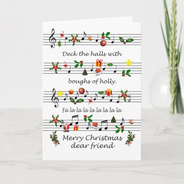 Tarjeta Festiva Navidades Amigo Dibujan La Música En Los Salones (Anverso)
