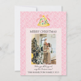 Tarjeta Festiva Navidades amordazan perrito rosa con foto