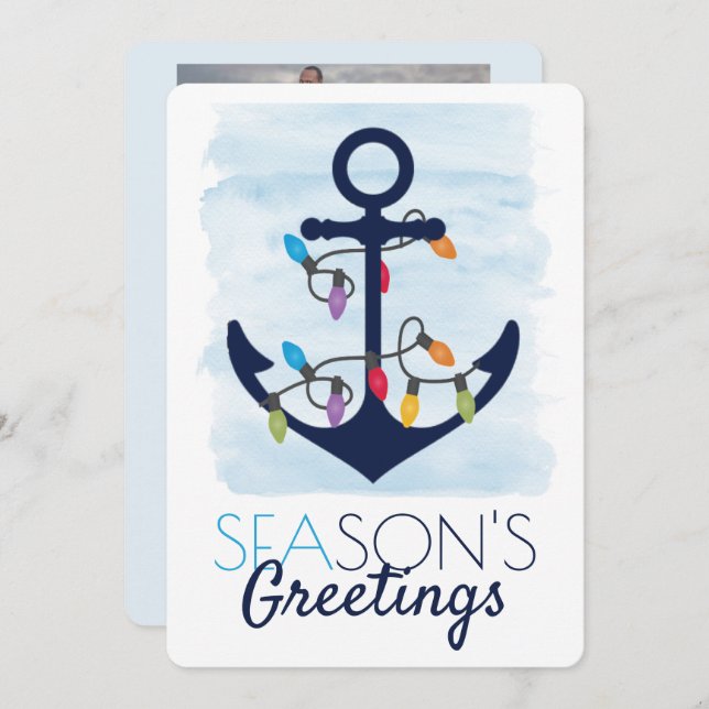 Tarjeta Festiva Navidades Anchor alumbran la foto de los saludos d (Anverso / Reverso)