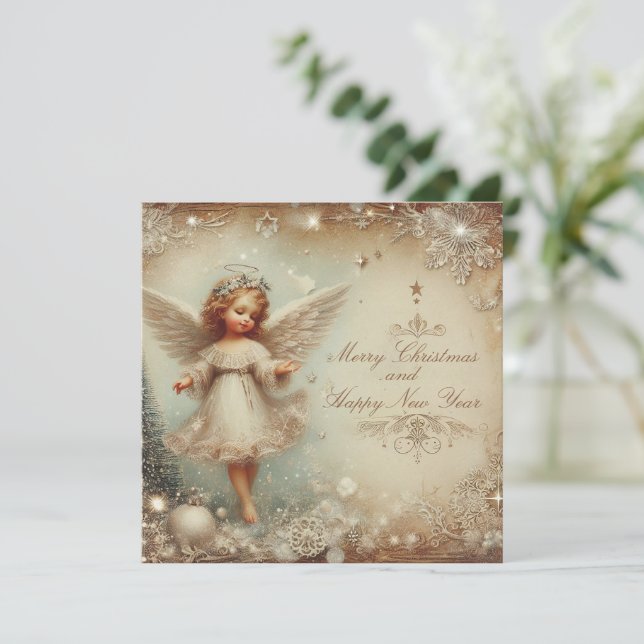 Tarjeta Festiva Navidades Angel (Anverso de pie)
