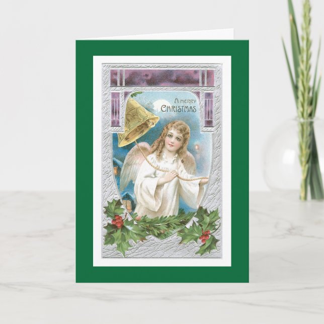 Tarjeta Festiva Navidades Angel con Campana (Anverso)