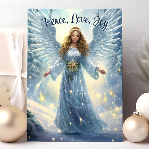Tarjeta Festiva Navidades Angel Elegante de Peace Love Joy