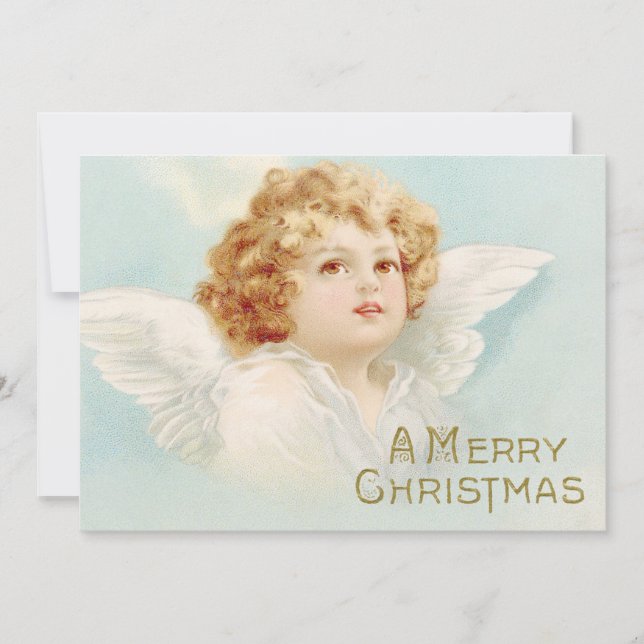 Tarjeta Festiva Navidades Angel Merry Christmas Religious Blue (Anverso)