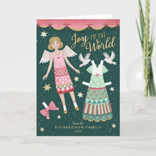 Tarjeta Festiva Navidades Angel Paper Doll doblado