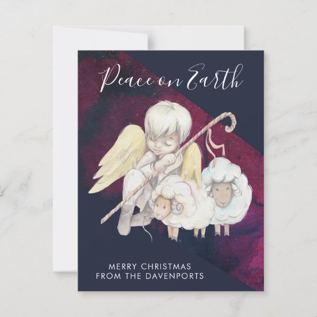 Tarjeta Festiva Navidades Angel Shepherd con la paz de los lambs e (Anverso)