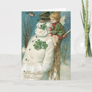 Tarjeta Festiva Navidades Angel y Snowman