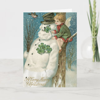 Tarjeta Festiva Navidades Angel y Snowman