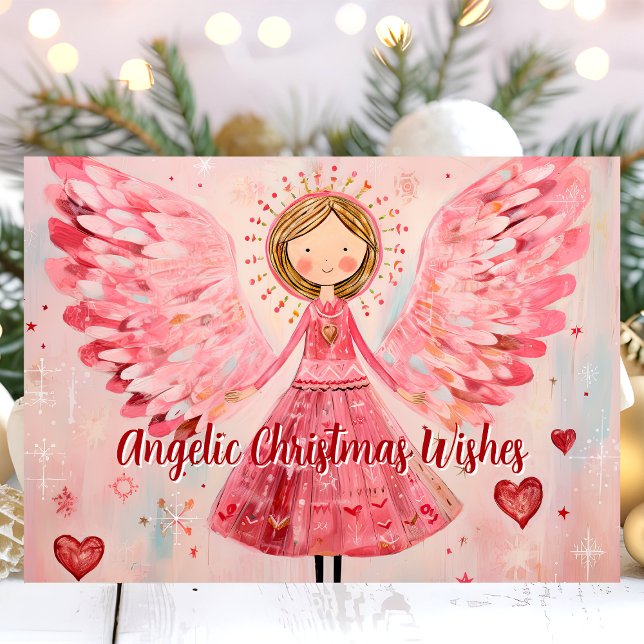 Tarjeta Festiva Navidades Angélicos Desean Ángel Rosa (Subido por el creador)