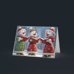 Tarjeta Festiva Navidades Animadores De Nieve En Copos De Nieve<br><div class="desc">Los acariciadores de los hombres de nieve en copos de nieve. El texto es editable.</div>