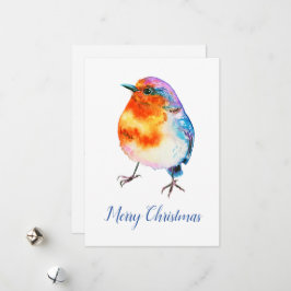 Tarjeta Festiva Navidades animados Robin Watercolor Personalizable