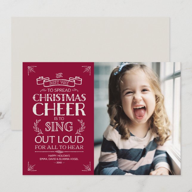 Tarjeta Festiva Navidades animan foto de feriado en magenta (Anverso / Reverso)