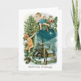 Tarjeta Festiva Navidades anticuados, ángeles