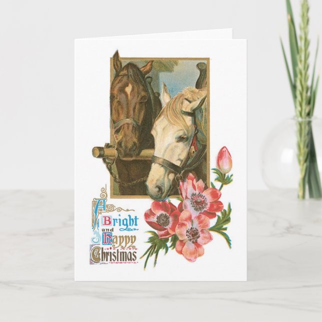 Tarjeta Festiva Navidades anticuados, caballos (Anverso)