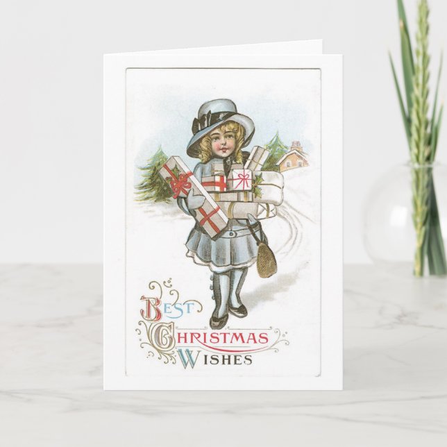 Tarjeta Festiva Navidades anticuados, Chica (Anverso)