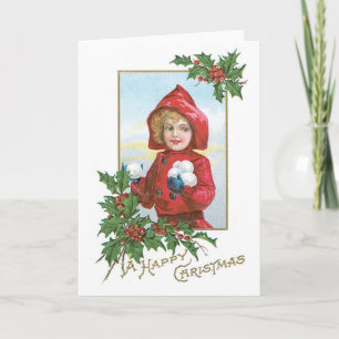 Tarjeta Festiva Navidades anticuados, Chica