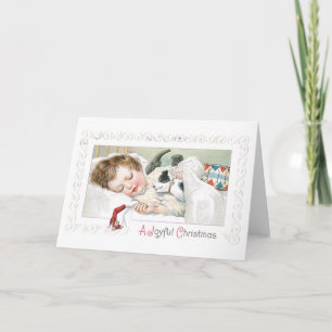 Tarjeta Festiva Navidades anticuados, Chica durmiendo con pipa