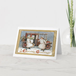 Tarjeta Festiva Navidades anticuados, coche vintage