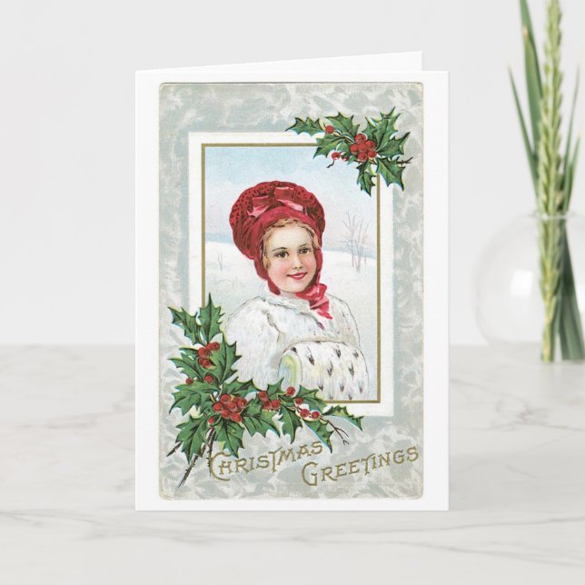 Tarjeta Festiva Navidades anticuados, dama (Anverso)