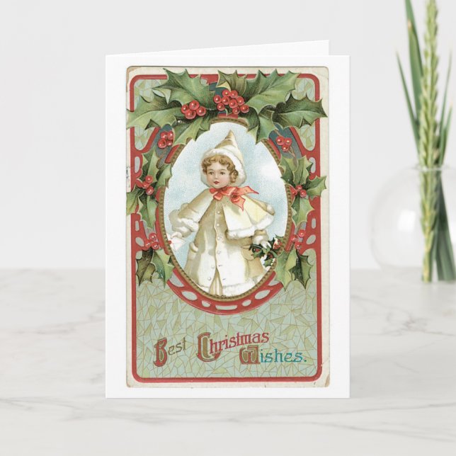 Tarjeta Festiva Navidades anticuados, Holly (Anverso)