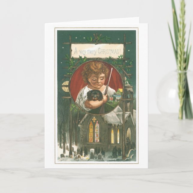 Tarjeta Festiva Navidades anticuados, Iglesia (Anverso)