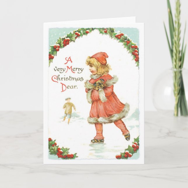Tarjeta Festiva Navidades anticuados, pista de patinaje (Anverso)