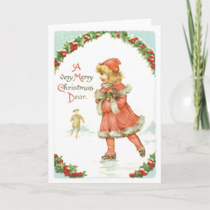 Tarjeta Festiva Navidades anticuados, pista de patinaje