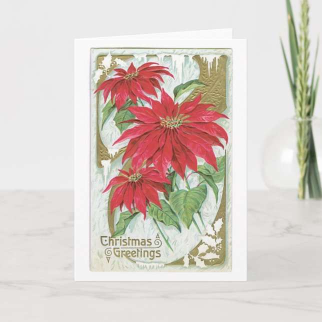 Tarjeta Festiva Navidades anticuados, Poinsettia (Anverso)