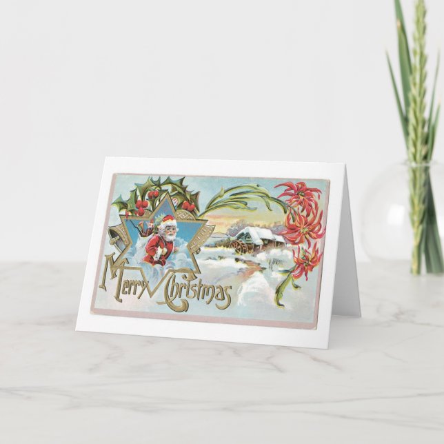 Tarjeta Festiva Navidades anticuados, Santa (Anverso)