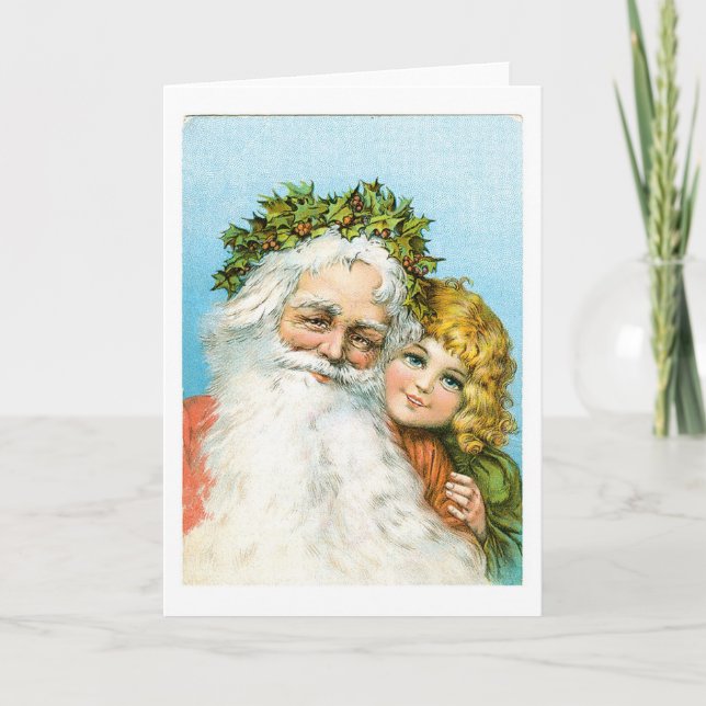 Tarjeta Festiva Navidades anticuados, Santa (Anverso)