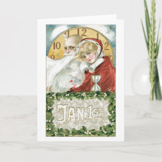 Tarjeta Festiva Navidades anticuados, Santa y Lady