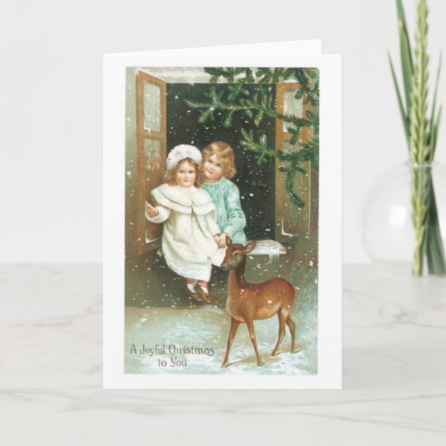 Tarjeta Festiva Navidades anticuados, venado (Anverso)