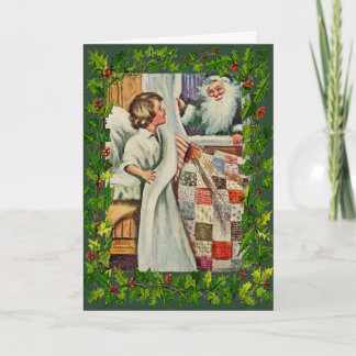 Tarjeta Festiva Navidades antiguos/vintage-Quilts, Santa