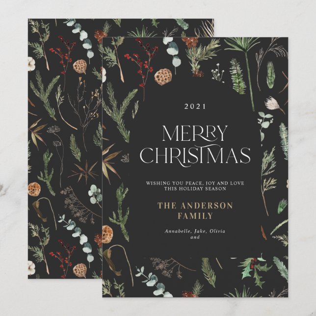 Tarjeta Festiva Navidades arco acuarela elegante floral botánica (Anverso / Reverso)