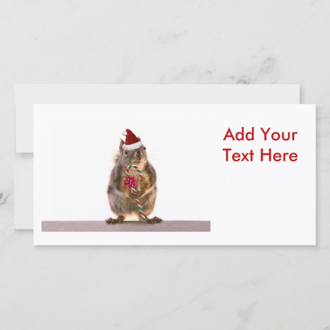 Tarjeta Festiva Navidades ardilla con candy cane (Anverso)