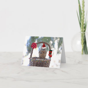 Tarjeta Festiva Navidades ardillas en canasta de nieve