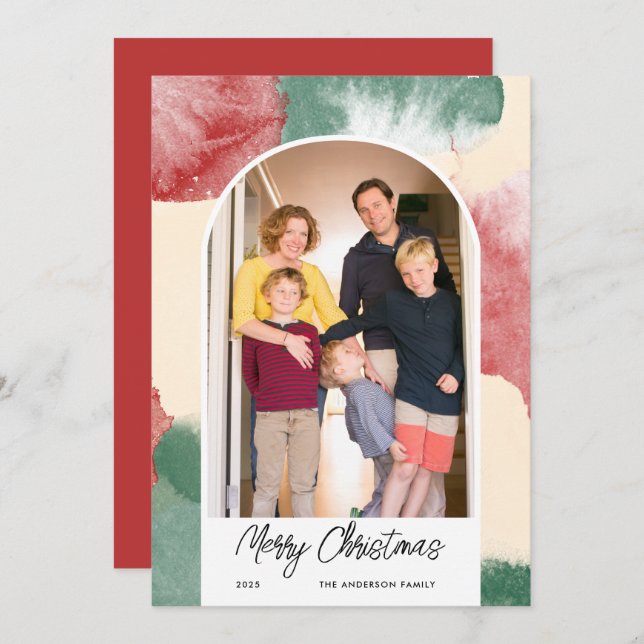 Tarjeta Festiva Navidades arqueados Foto Resumen Acuarela (Anverso / Reverso)