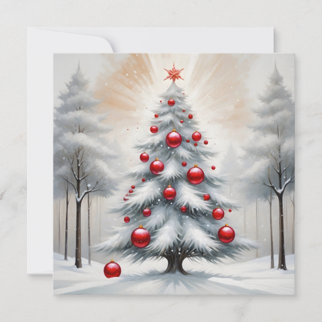 Tarjeta Festiva Navidades Art Deco Invierno de Ornamentos Rojos (Anverso)